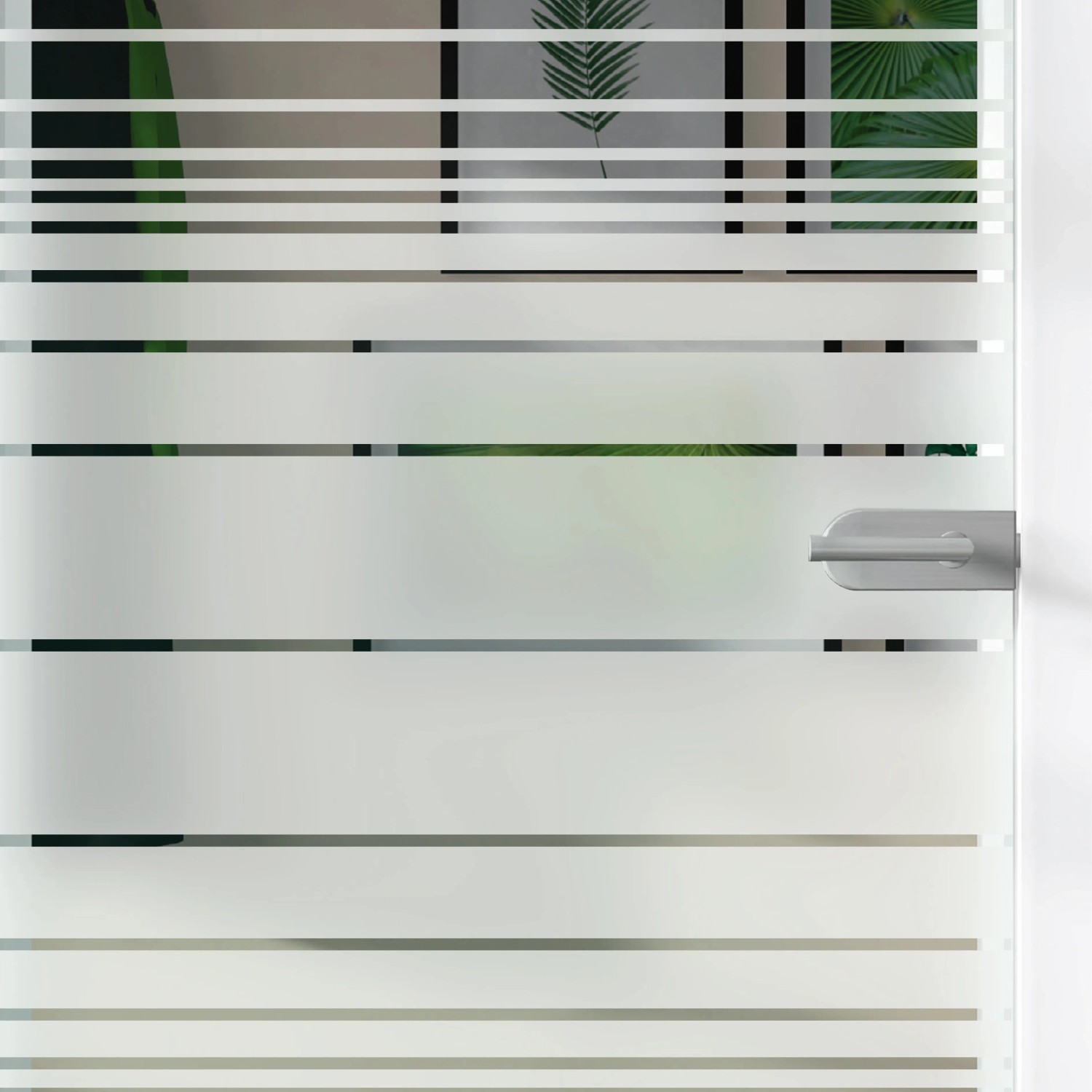 Glasdrehtür mit Siebdruck Dekor, ESG Floatglas, DIN links, für mehr Licht im Raum.
