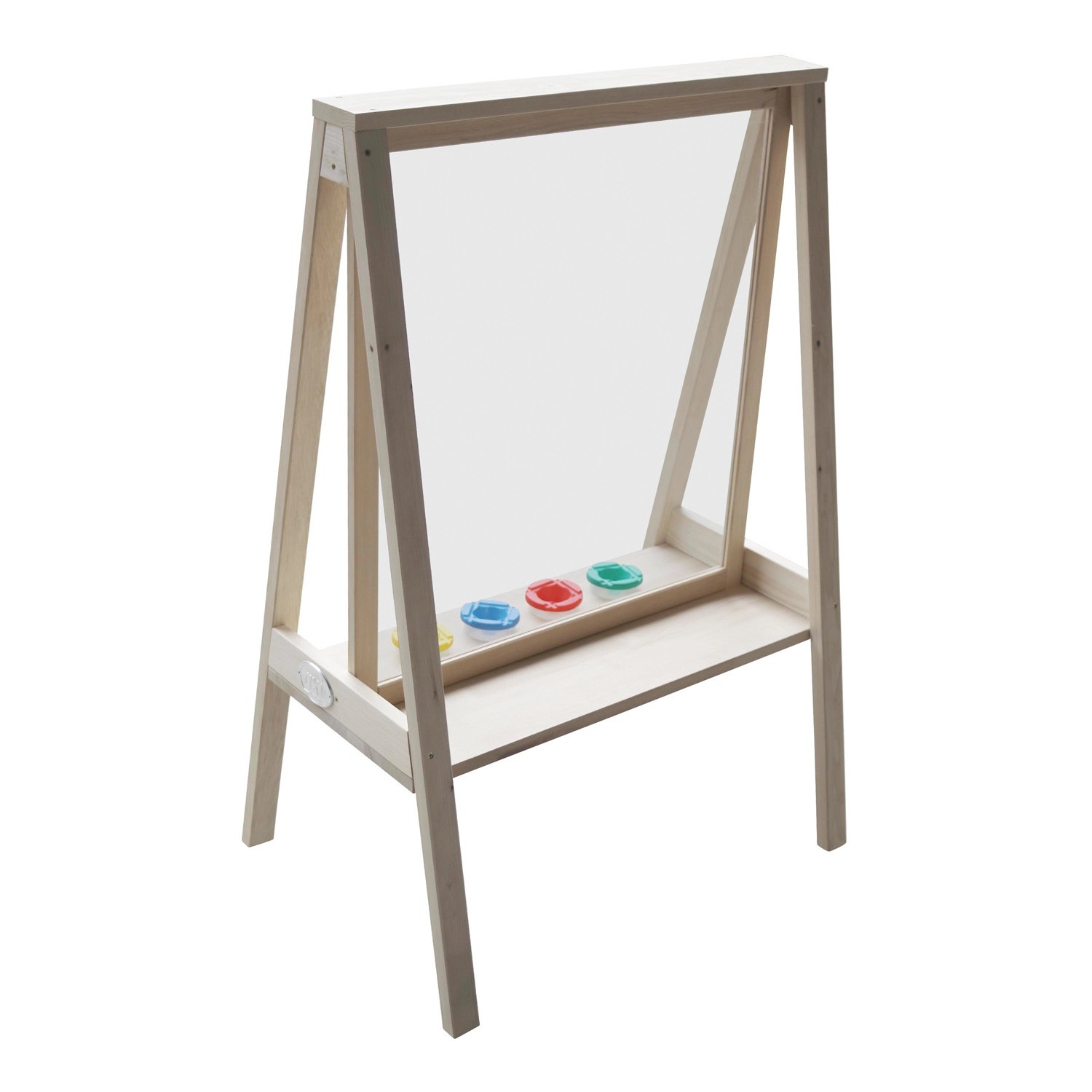 Axi Kinderstaffelei Eric, naturbraune Holzstaffelei mit Plexiglas-Leinwand und Ablage.