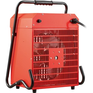 Roter Industrieheizlüfter Hot Air Nesland 9000W mit Tragegriff und Schutzgitter.