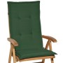 Dunkelgrüne Beautissu Loft HL Hochlehner Auflage 120x50x6cm auf Holz-Gartenstuhl. Gepolstertes Sitzkissen mit stilvollen Heftungen.