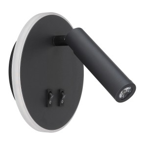 Schwarze LED-Wandleuchte Many, Ø 14,6 cm, mit zwei Schaltern für getrenntes Schalten der Leuchtmittel.