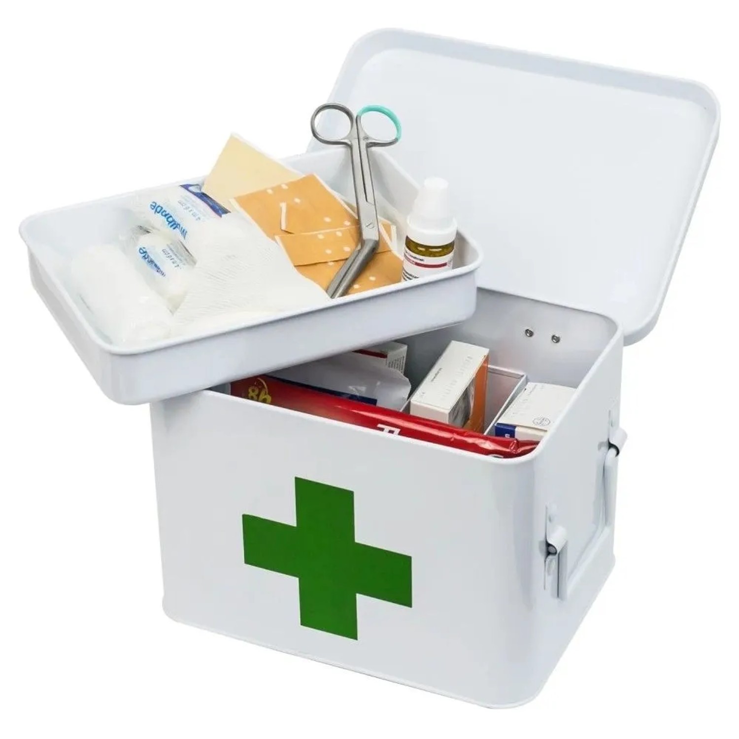 HMF 1771-21CM-01 Hausapotheke Metall Medikamenten Aufbewahrung Box 23 x 17 x 16 cm Weiß