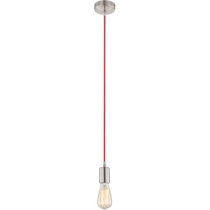 Moderne Globo Pendelleuchte Noel in Nickel-Rot mit Textilkabel und E27 Fassung.