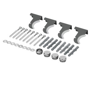 Anthrazitfarbene LuxeBath Halterung für Badheizkörper, Befestigungssatz mit Schrauben, Dübeln und Scheiben.