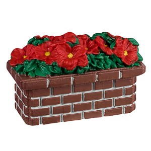 Lemax Weihnachtsdekoration: Pflanzkübel mit roten Weihnachtssternen und Backsteinmuster.