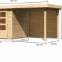 Karibu Holz-Gartenhaus Boras Natur, unbehandelt, mit Flachdach und Anbau, Maße: 209x213 cm.
