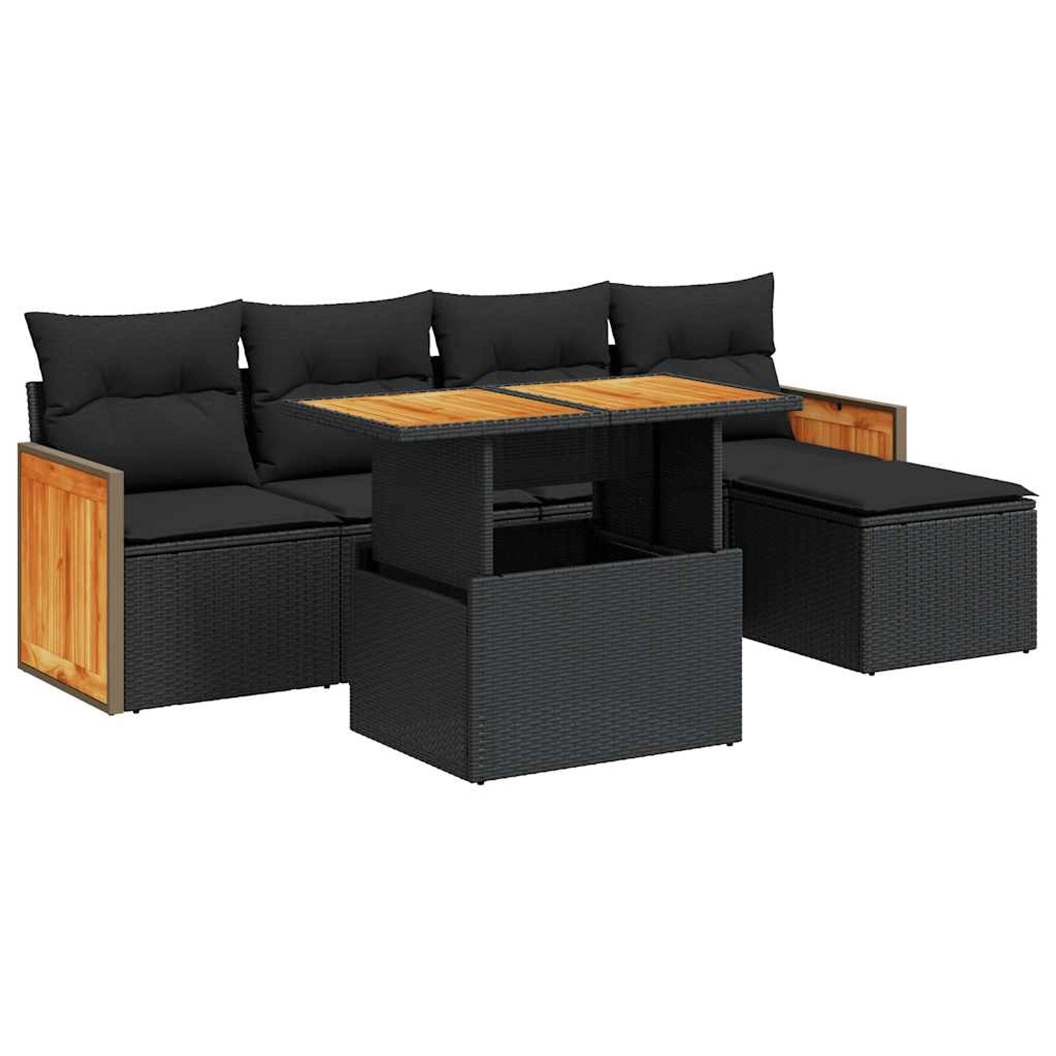 vidaXL 6-Tlg Garten-Sofagarnitur mit Kissen Schwarz Poly Rattan 3327695 günstig online kaufen