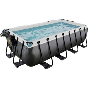 Exit Black Leather Pool mit Sandfilterpumpe, Abdeckung und Wärmepumpe. Stahlrahmenpool, 400x200x100 cm.