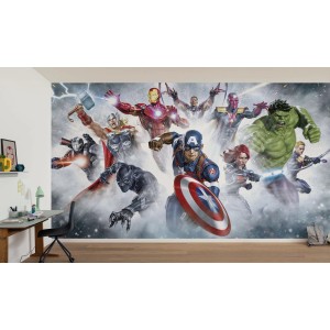 Komar Vlies Fototapete Marvel Avengers Strike mit Captain America, Hulk, Thor und Iron Man.