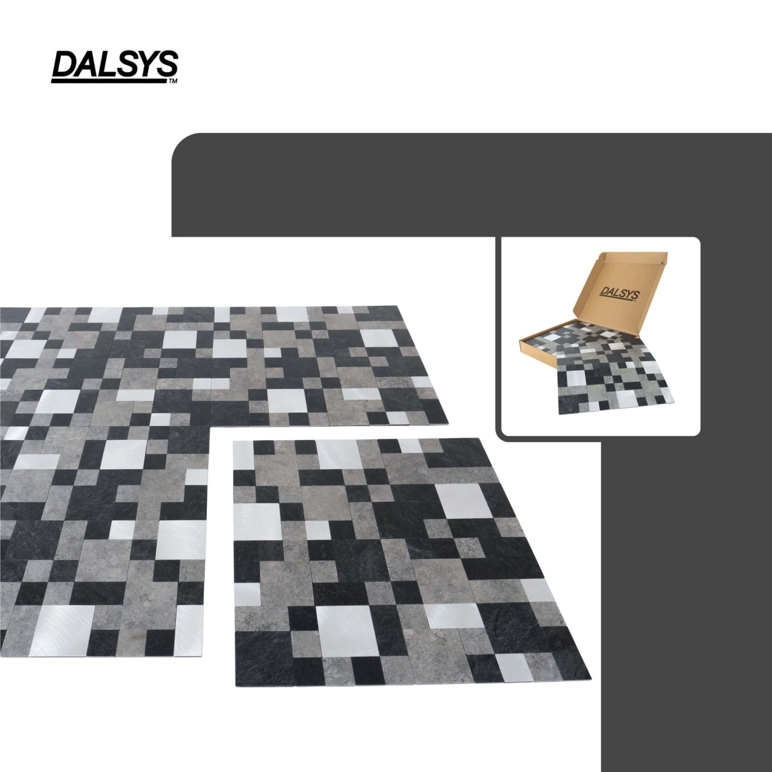 Dalsys Selbstklebende Fliesen 1m² 11 Stück Steinoptik Quadrate Schwarz Silber_3