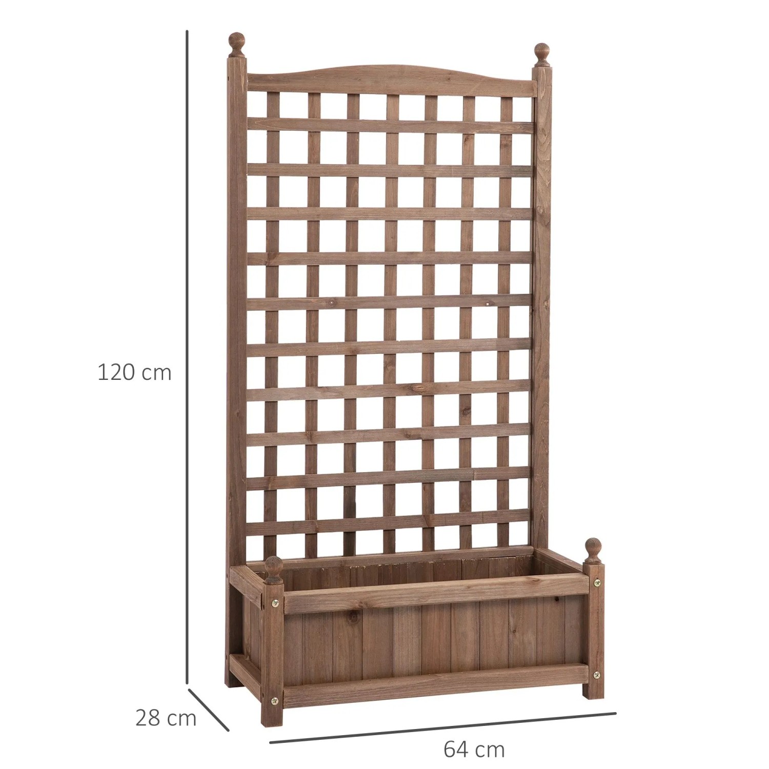 Dunkelbrauner Outsunny Pflanzkasten aus Tannenholz mit integriertem Rankgitter, 120 cm hoch. Ideal für Blumenkästen.