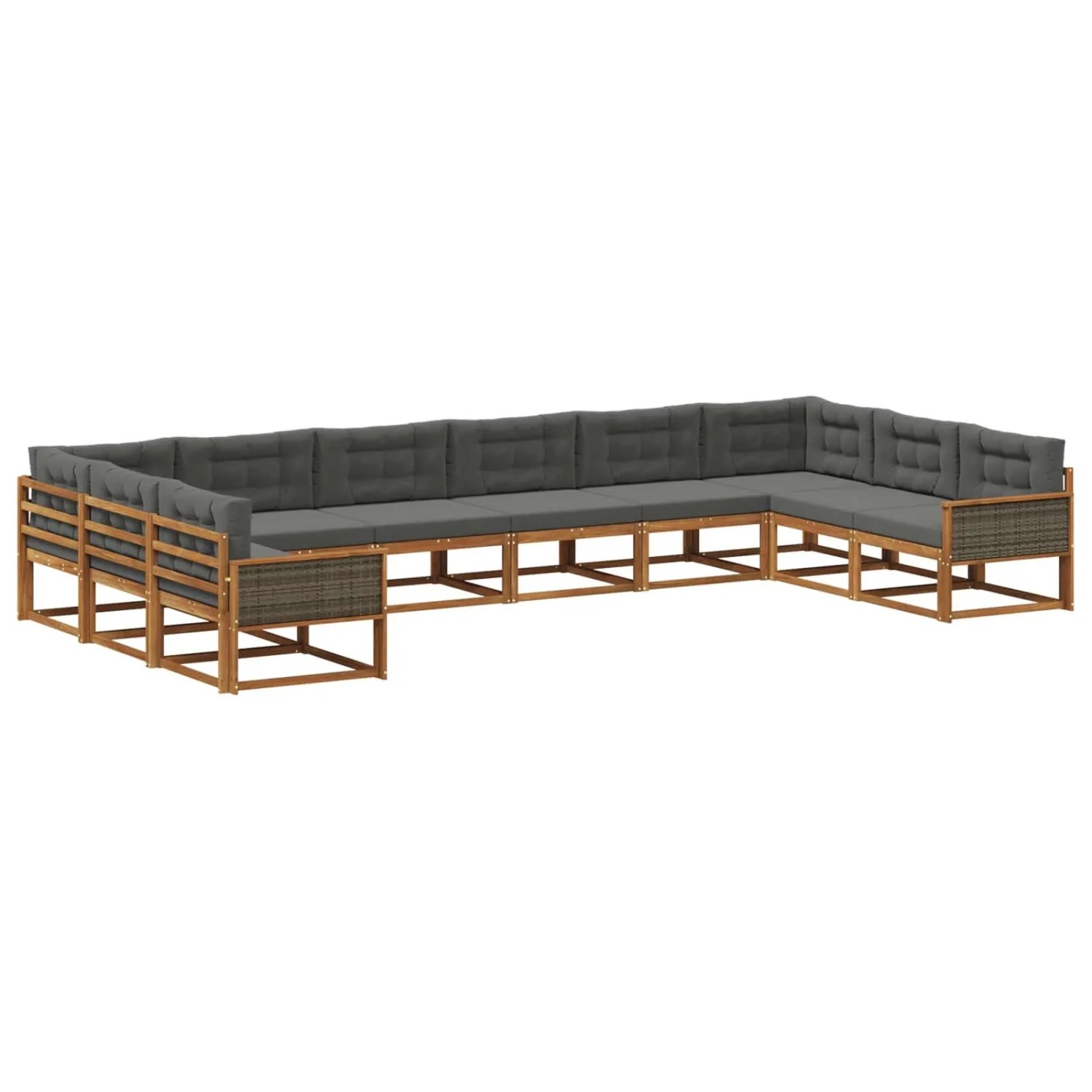 vidaXL Outdoor-Sofagarnitur mit Kissen 10 Stk Natur und Anthrazit 3382920