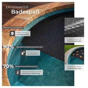 Tectake Pool Solarfolie  Rund und Selbstschwimmend Zuschneidbar Ø 300 cm 300 x 300 x 1 cm Schwarz