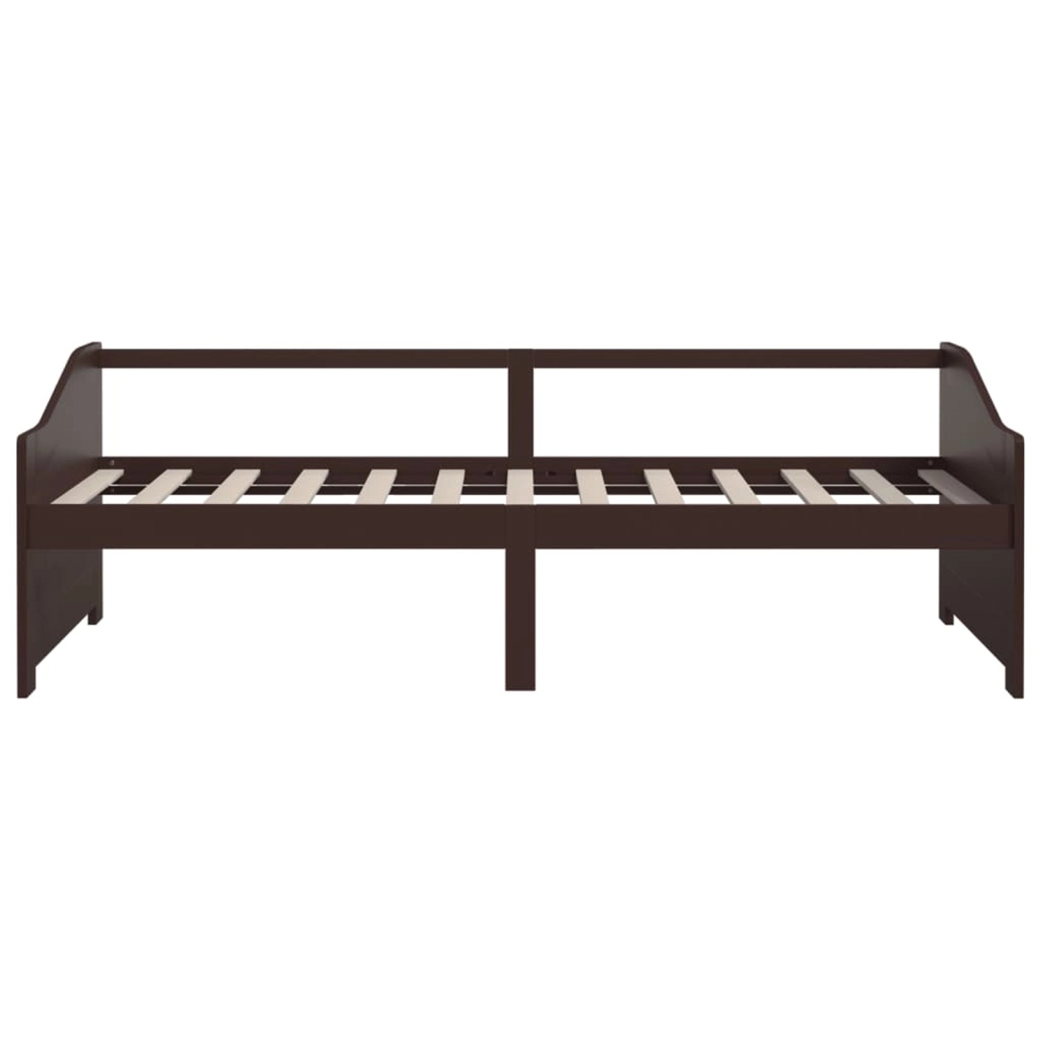 Dunkelbraunes vidaXL Tagesbett aus Kiefernholz, 90x200 cm, als Sofa oder Gästebett nutzbar.