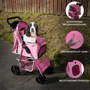 Rosa Monstershop Haustierwagen mit Hund im Korb, ideal für Spaziergänge.