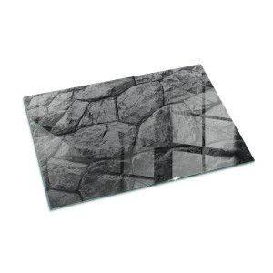 Tulup Glasplatte für Kamin Natursteinmuster Glasbodenplatte für Kaminöfen Rechteck 100x70 cm Grau Glasplatte für Kamin Glas unter Kamin