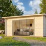 Palmako Gartenhaus Ines Slide Plus, braun tauchgrundiert, mit Glasschiebetür und Fußboden. Holz-Gartenhaus.