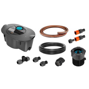 Gardena Pipeline Bewässerungsset AquaPrecise mit Solar: Regner, Schläuche und Verbinder für die Gartenbewässerung.