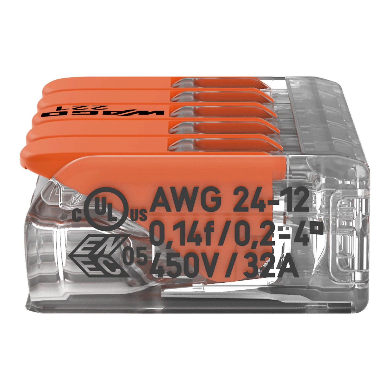 Wago Hebelklemme 221-415, 5-polig, für Leiter von 0,2-4 mm², 10er-Pack