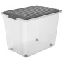 Rotho Stapelbox Compact A3, 70 l, transparent/grau, mit Rollen. Aufbewahrungsbox für mehr Ordnung.