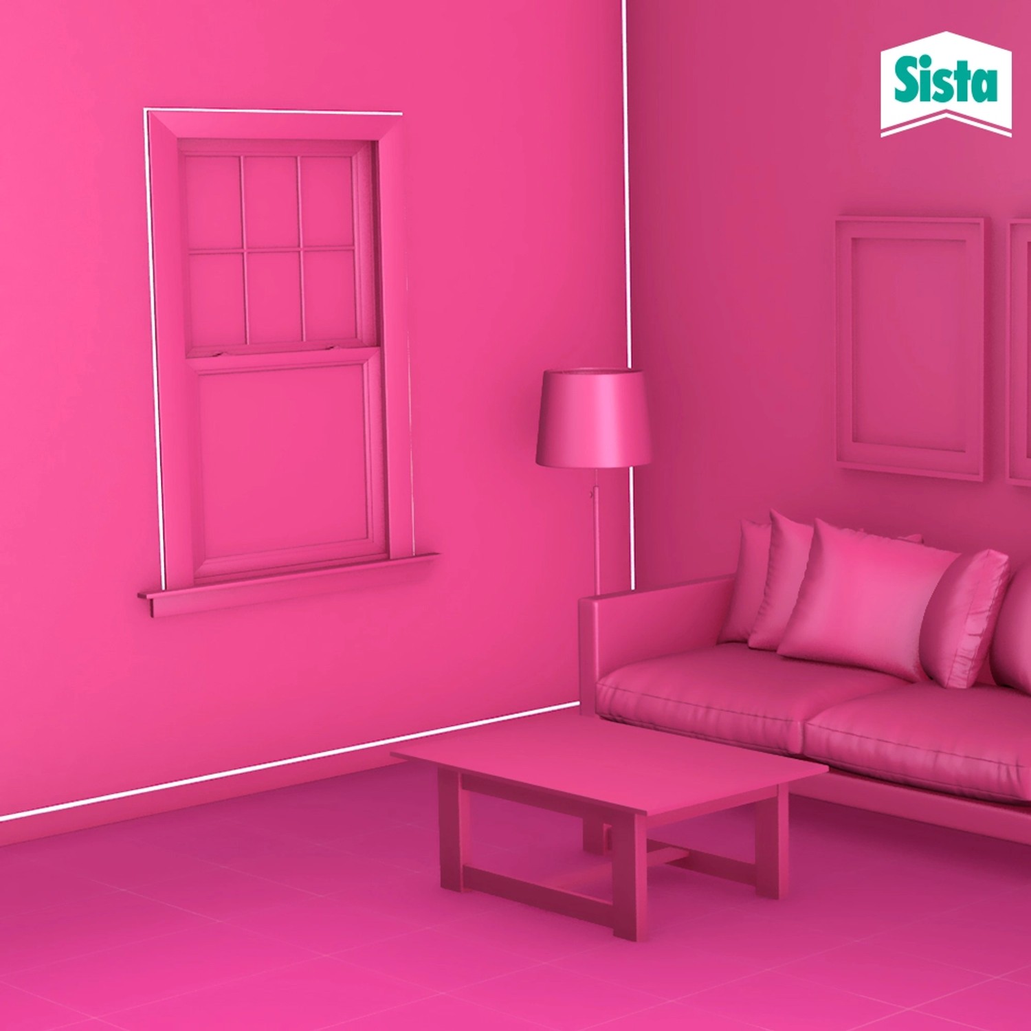 Rosa Wohnraum mit Sista Acryl Dichtstoff abgedichteten Fugen an Fenster und Wand.