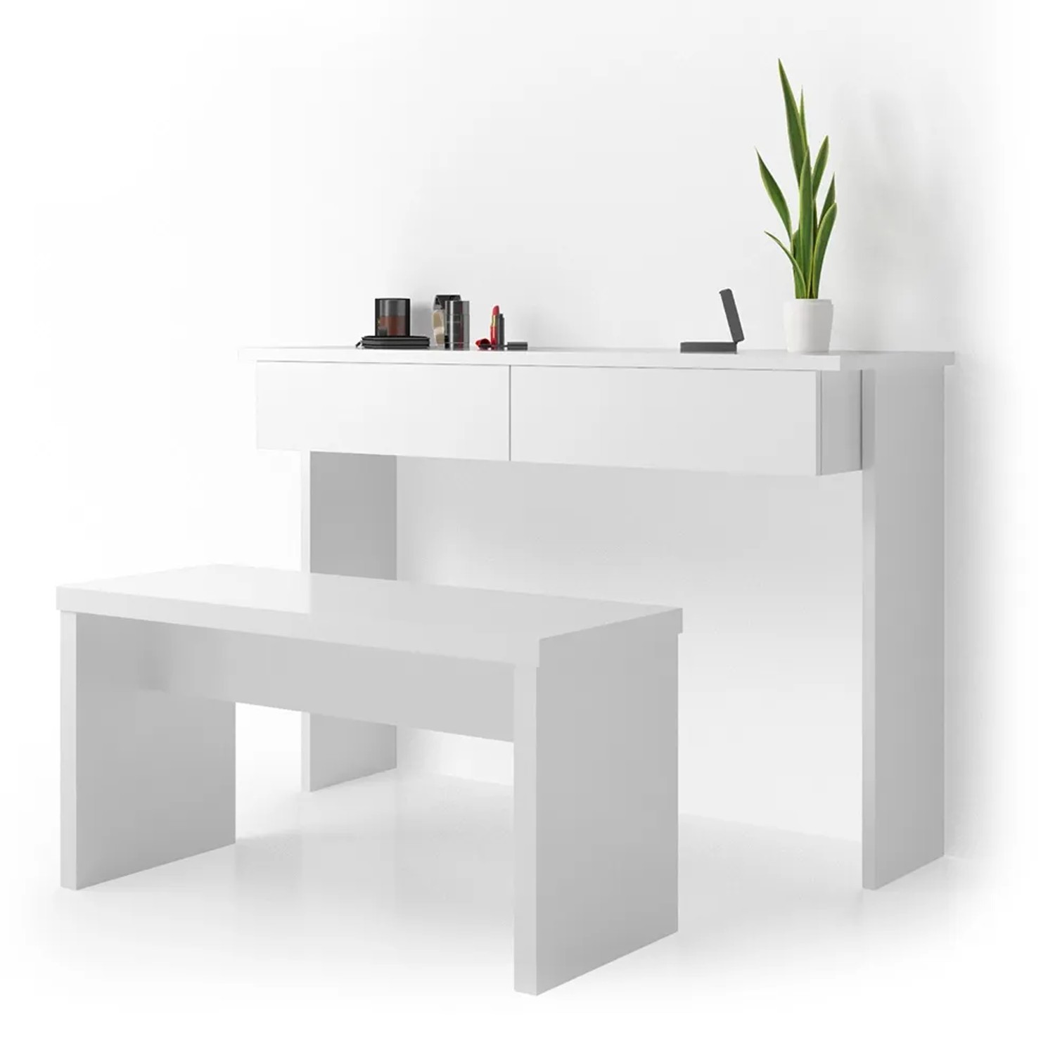 Weißer Vicco Schminktisch Azur (120 cm) mit Bank, ohne Spiegel. Ideal für stilvolles Schminken.