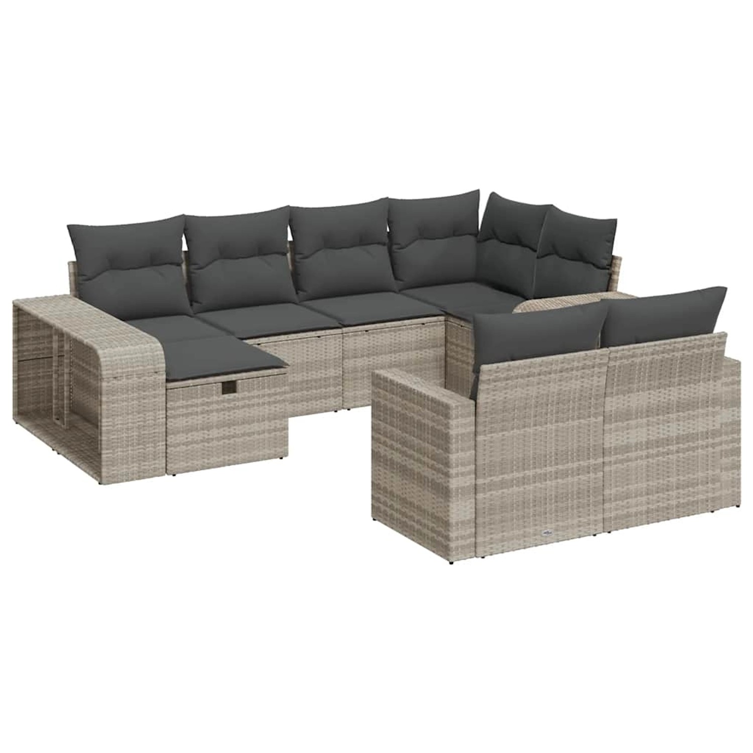 vidaXL 10-Tlg Garten-Sofagarnitur mit Kissen Hellgrau Poly Rattan 3326066