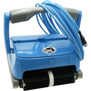 Blauer Summer Fun Orca 500 Poolroboter mit Kabel und Bürsten.