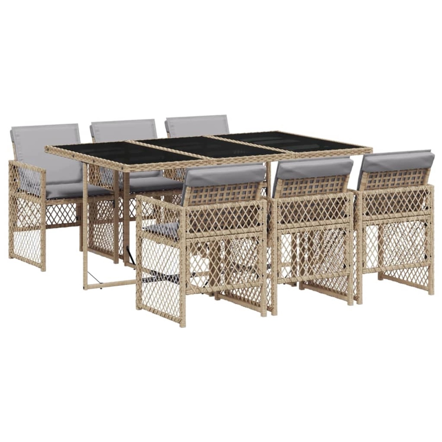 vidaXL 7-Tlg Garten-Essgruppe mit Kissen Beige Poly Rattan 3210732 günstig online kaufen