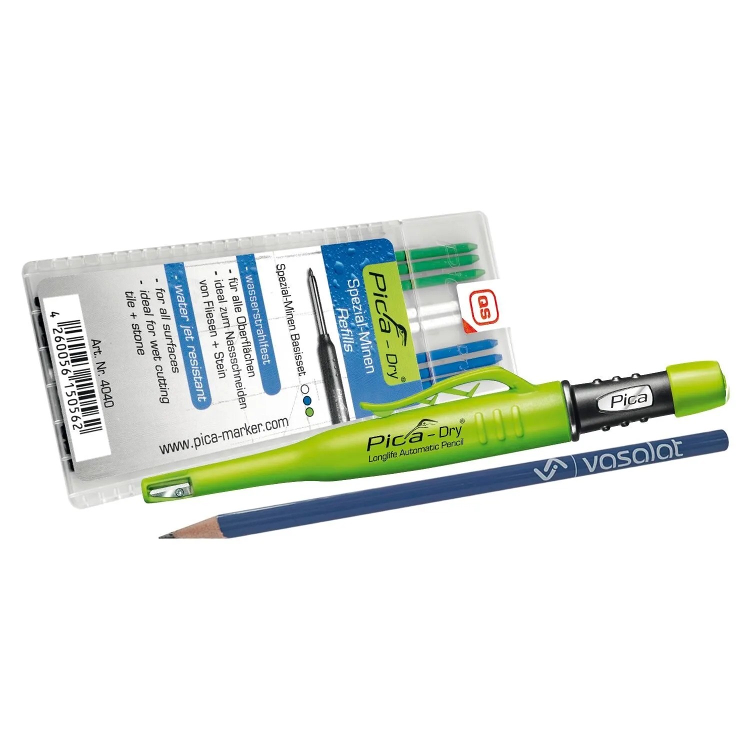 vasalat Set Pica Dry Tieflochmarker-Set mit 8 Permanent-Ersatzminen Blau Weiß Grün