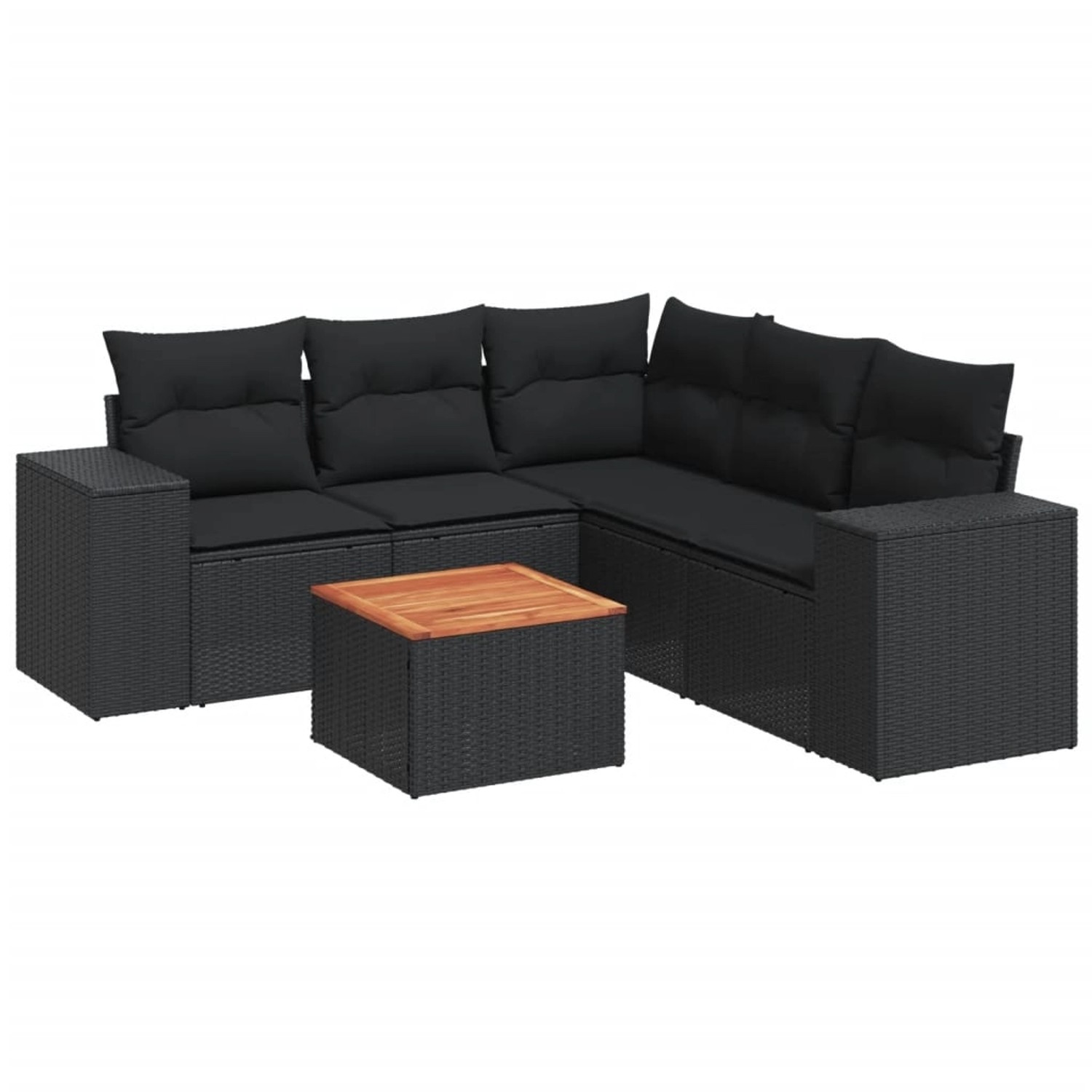 vidaXL 6-tlg Garten-Sofagarnitur mit Kissen Schwarz Poly Rattan Modell 58