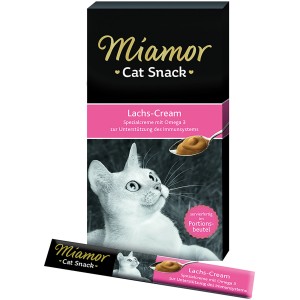 Miamor Katzensnack Lachs-Cream, 6x15g: Cremiger Katzenleckerli mit Lachs und Omega 3 für ein starkes Immunsystem.