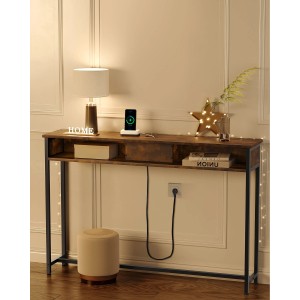 Songmics Konsolentisch Barnet mit Steckdosen Braun-Schwarz