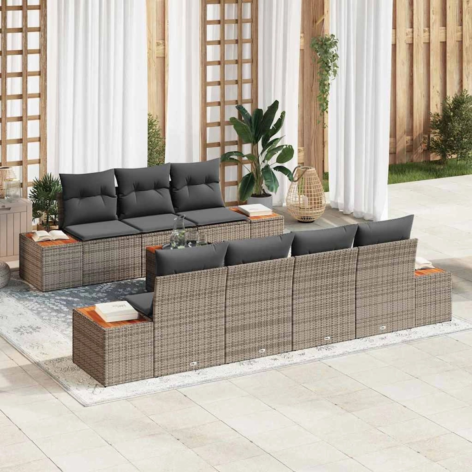 vidaXL Garten-Sofa-Set mit Kissen 8-Tlg Grau Poly Rattan 3348040 günstig online kaufen
