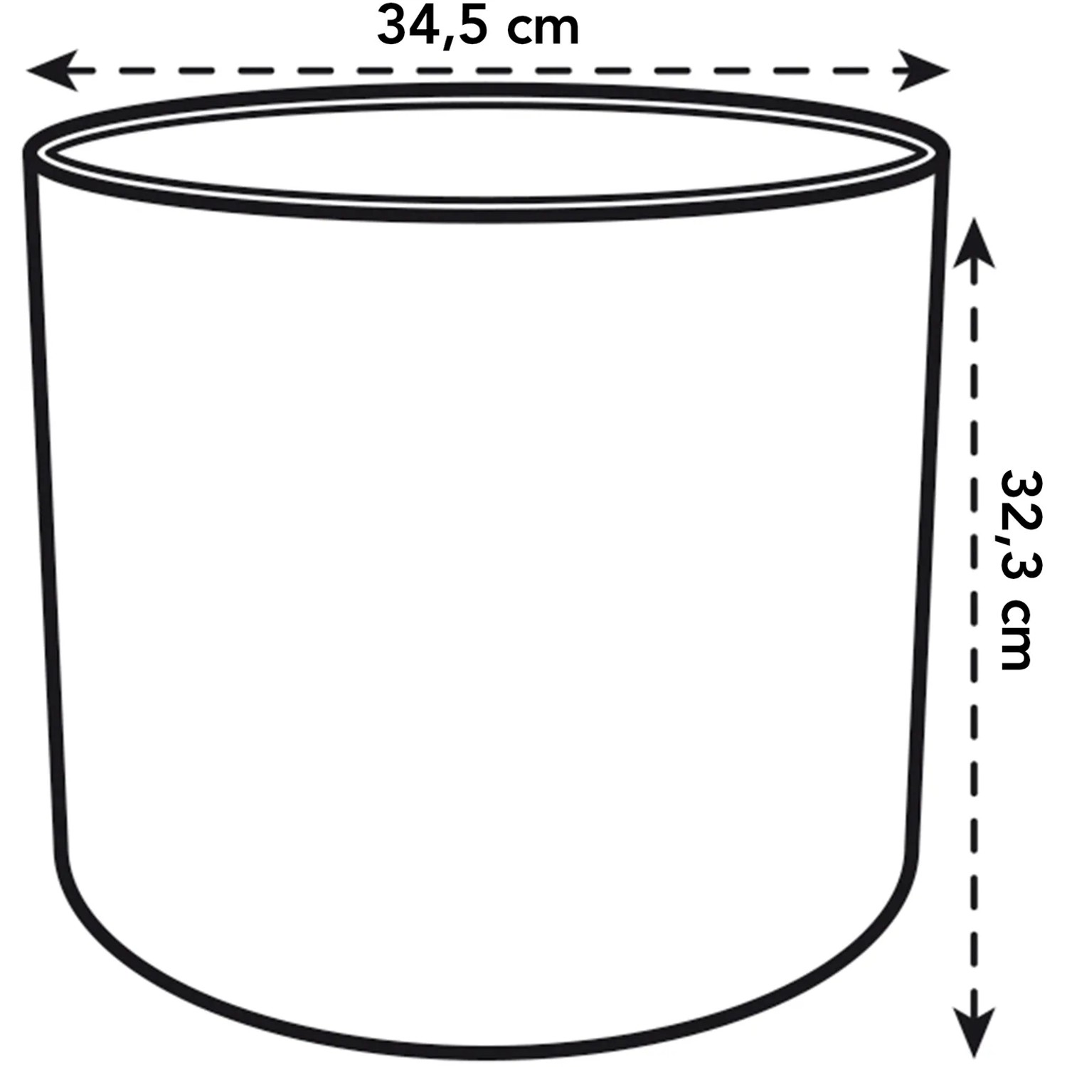 Skizze: Anthrazitfarbener, runder Elho Blumentopf B.For Soft, Ø 34,5 cm, Höhe 32,3 cm.