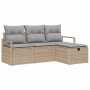 Beiges 4-tlg. vidaXL Garten-Sofa-Set aus Poly Rattan mit Kissen und Stauraum.