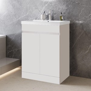 AICA Waschtisch mit Unterschrank, 60 cm, weiß matt, Teil des Badmöbel Sets LORENZA.