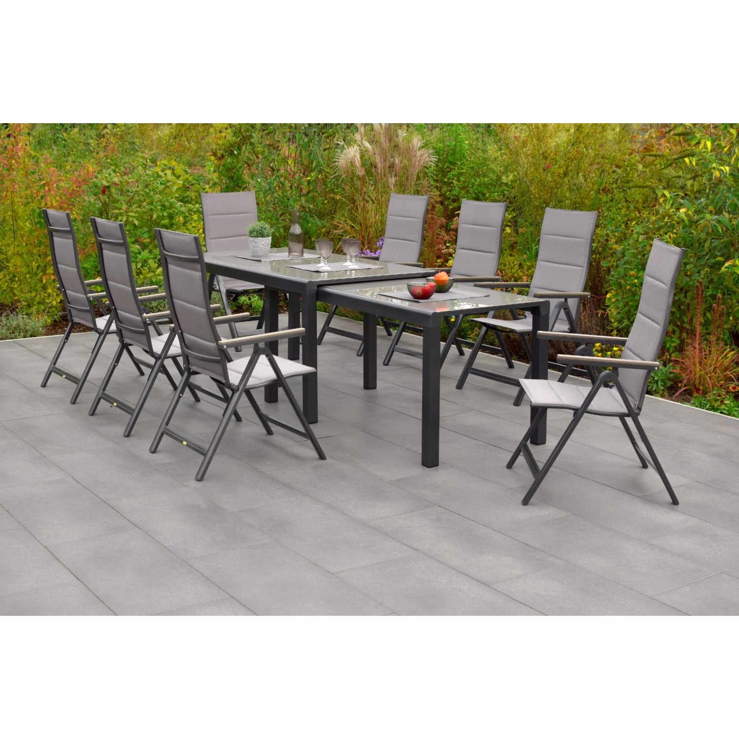 Merxx Trivero Set 9-tlg 8 Klappsessel Auszieh-Gartentisch 160 (320) x 78 (7 günstig online kaufen
