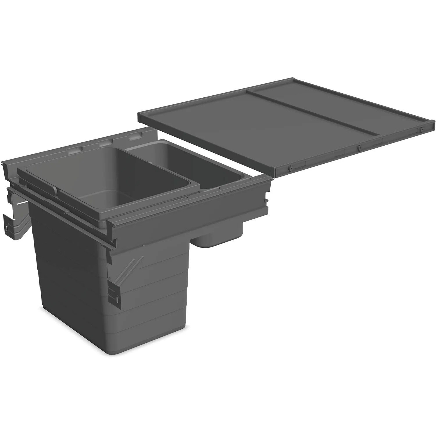 Ninka Mülltrennsystem Set Eins2fünf Einbaumülleimer 1 Fach mit Ablageschale für Korpusbreite 500mm Nl 400 Kunststoff Dunkelgrau