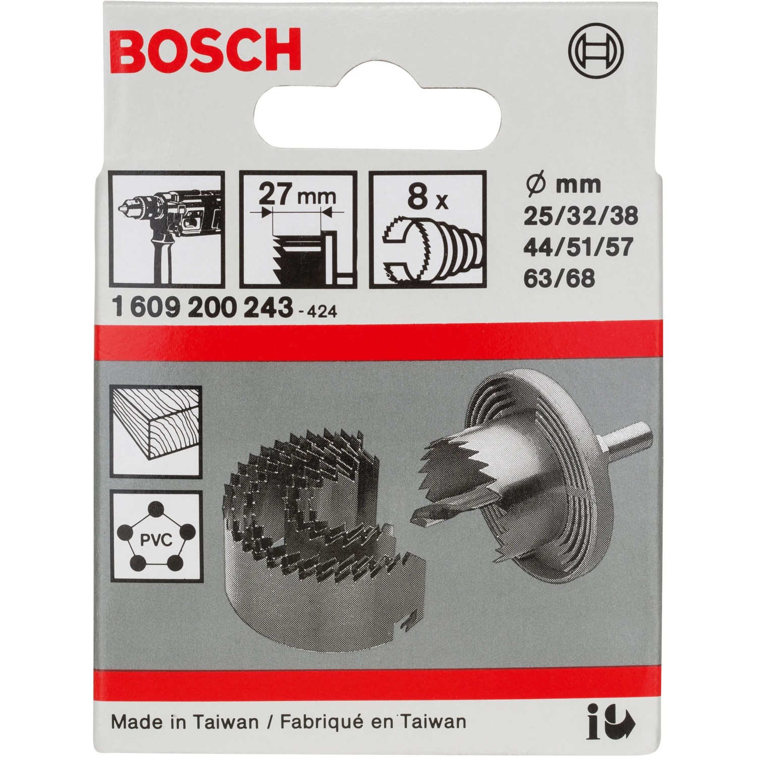 Bosch Sägekranz Set Pro, 8-teilig. Lochsägen in verschiedenen Größen für Holz und Kunststoff.