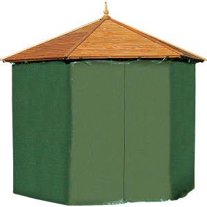 Wetterschutzumhang für Pavillon Palma, grüner Polyethylen-Umhang mit Eingangstür.