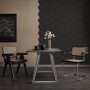 ML-Design Akustikpaneel Hexagon 2er Set Schwarz an Wand hinter Tisch mit Stühlen.