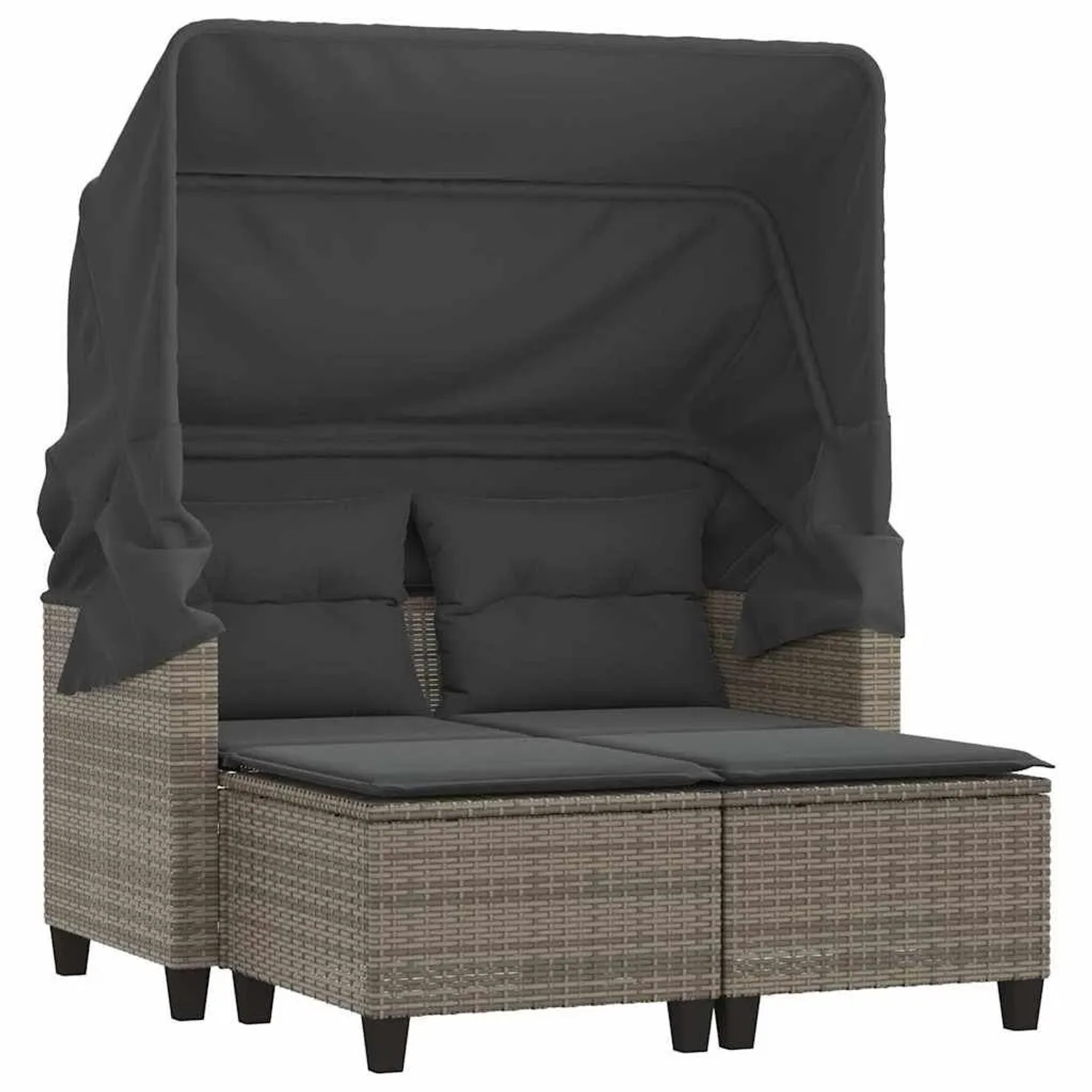 vidaXL Gartensofa 2-Sitzer mit Dach und Hockern Grau Poly Rattan 365783