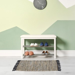 Relaxdays Flickenteppich Baumwolle Leder Grau Rutschfest 60 cm x 110 cm 1 kg