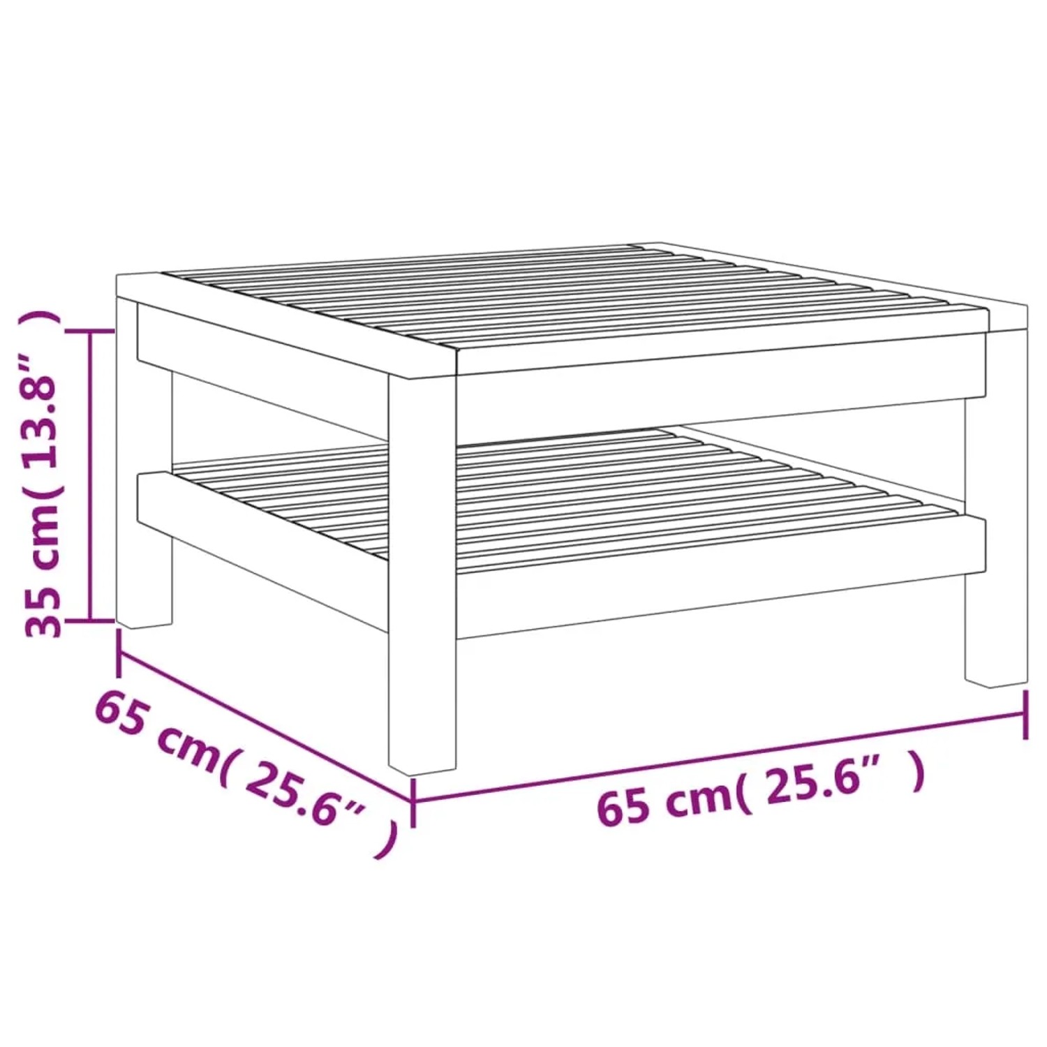 vidaXL Gartenmöbel: Quadratischer Akazienholz-Tisch (65x65 cm) mit Ablage für Lounge-Set.