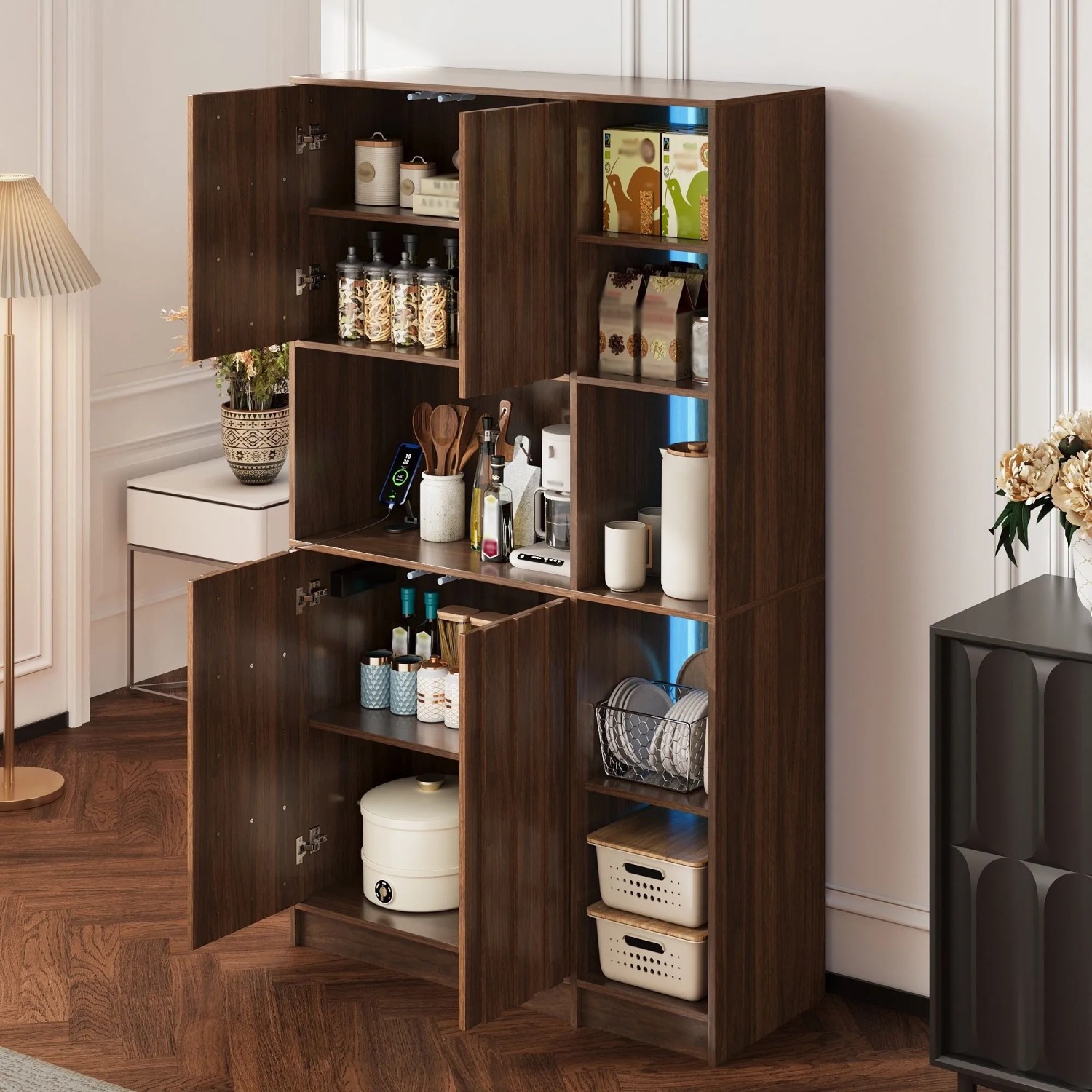 Merax Küchenschrank 180x105x40 cm LED Steckdosen Bücherregal Vitrine_4