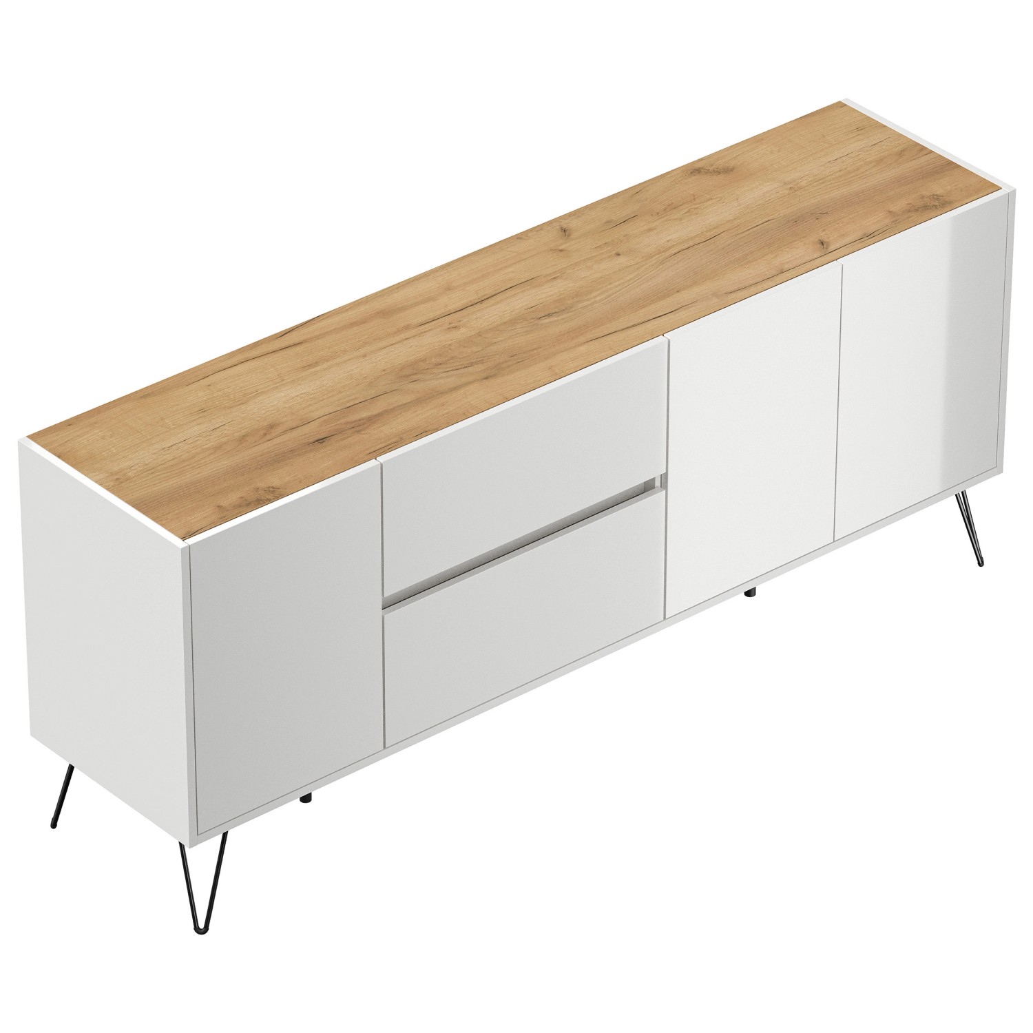 Posseik Sideboard Industrial I 2 Schubladen 3 Türen 180 cm Weiß Eiche Top günstig online kaufen