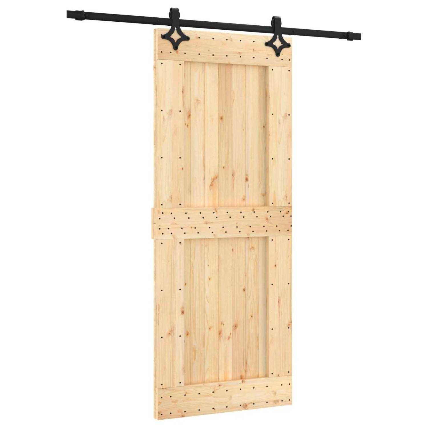 vidaXL Schiebetür Natur und Schwarz 85 x 210 cm Massivkiefer 3445069