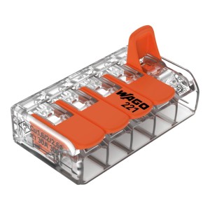 5er-Pack Wago Hebelklemme 221-615, 5-polig, für Leiter von 0,5-6 mm²