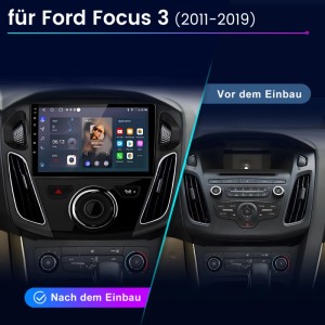 Junsun 9 Zoll Autoradio für Ford Focus 3 (2011-2019), Vorher-Nachher-Vergleich.